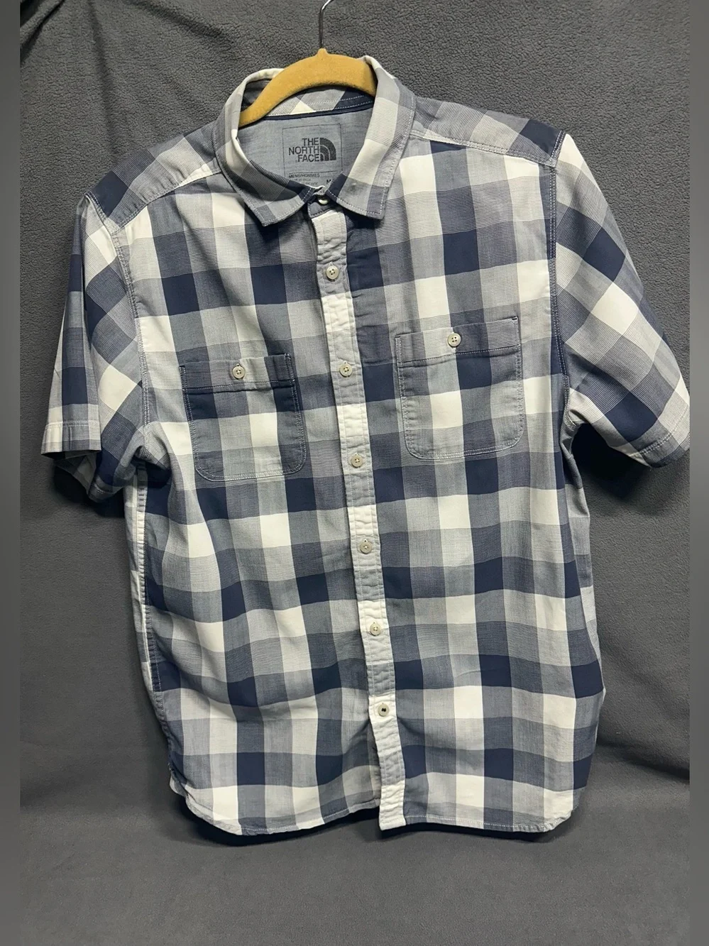 The North Face Men's Navy and White Check Short Sleeve Button-Up